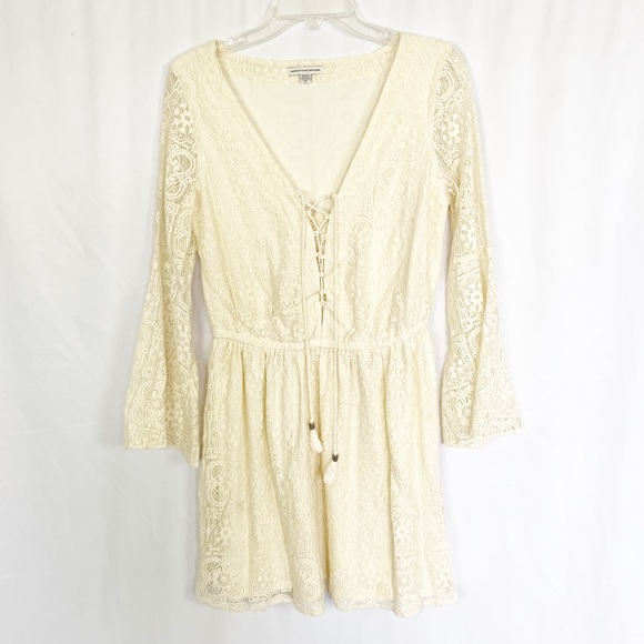 American Eagle Outfitters Dresses & Skirts - American Eagle cream lace boho lace up dress M